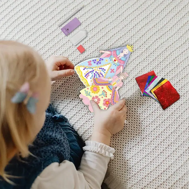 

Rhinestones Picture Craft Handmade Kids Sticker Books Bulk Handmade Princess Dress Up Sticky Book For Girls Boys Fine Motor