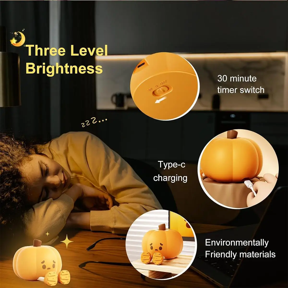 Luz Led nocturna recargable para Halloween, lámpara suave de silicona para mesita de noche para niños, calabaza, portátil, dibujos animados para dormitorio de niños