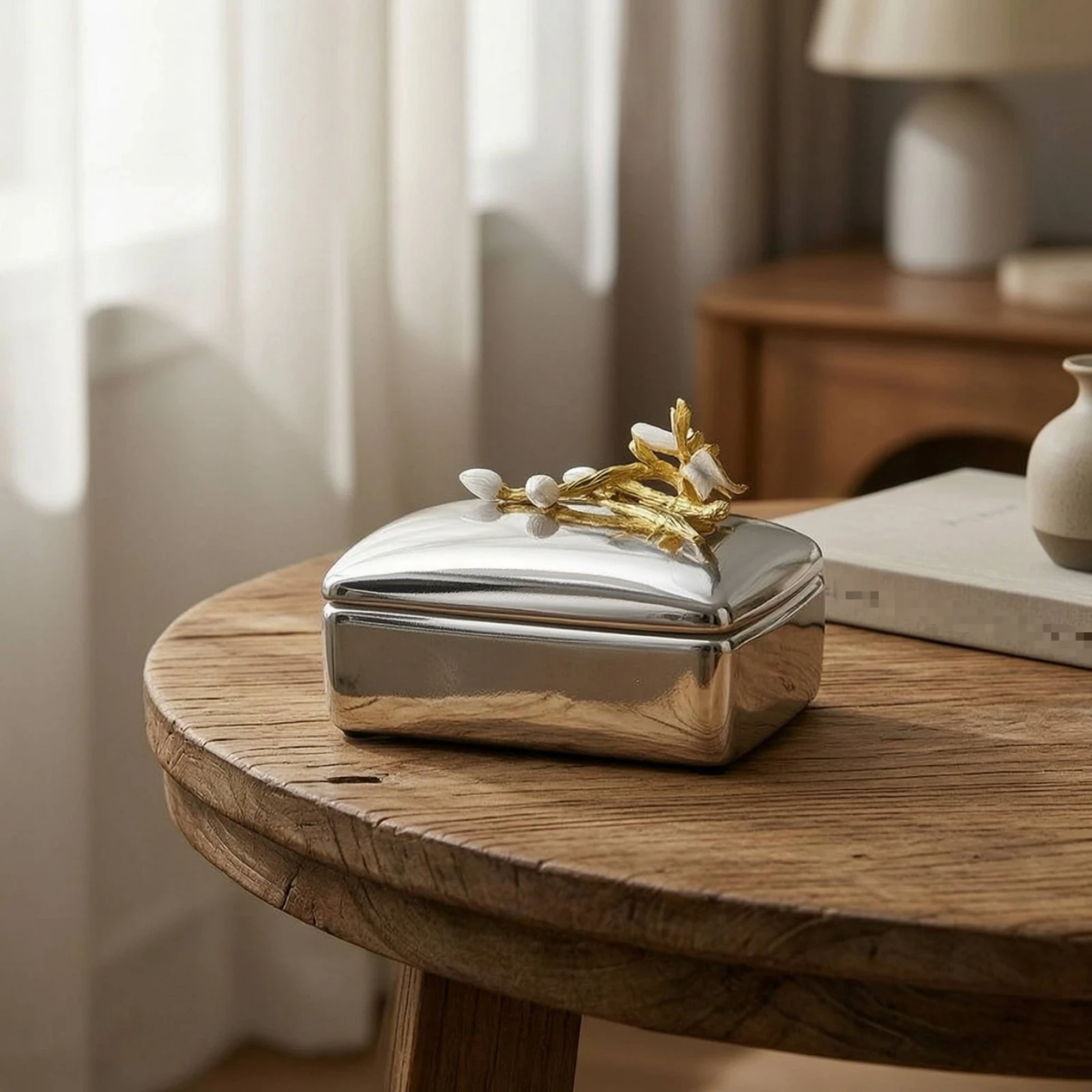 Trinket Box with Lid Rectangular Ceramic Box with Lid Glazed Long-Lasting for Dresser, Coffee Table