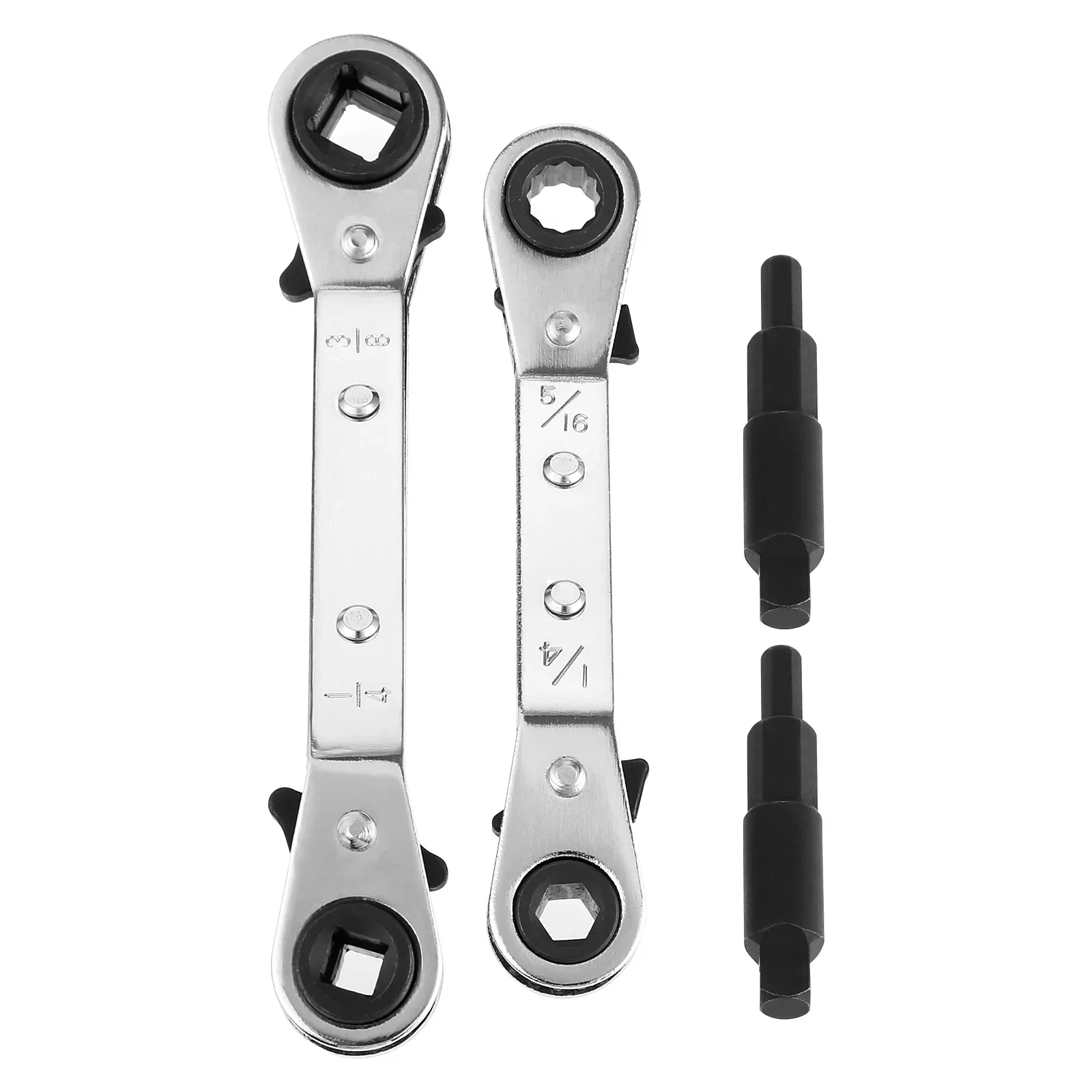HVAC Service Wrench Tools Air Conditioner Valve Ratchet Wrench 3/16” to 3/8” 5/16'' x 1/4'' w/ 2 Hexagon Bit Adapter Repair Tool
