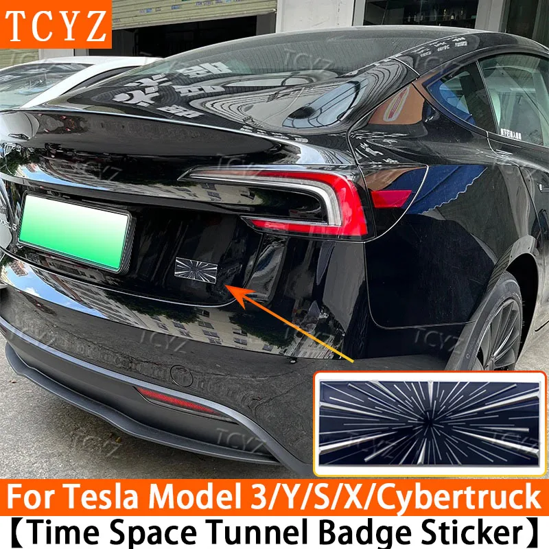 For Tesla Model 3 Y Model 3 Highland 2024 Car Time Space Tunnel Logo Trunk Badge Emblem Decals Sticker Plaid Styling Accessories