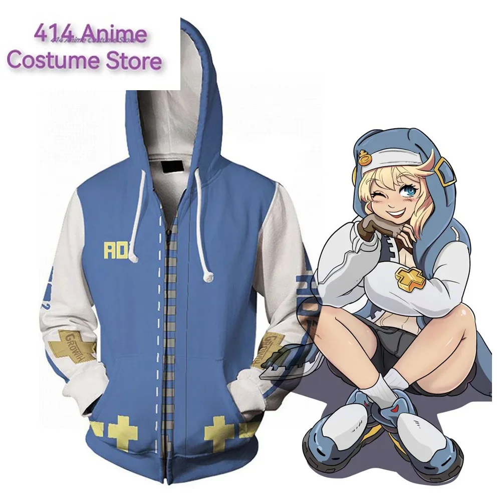 Guilty Gear Bridget Cosplay Hoodie 3D Printed Hooded Sweatshirt Men Women Halloween Casual Streetwear Zip Up Jacket Coat