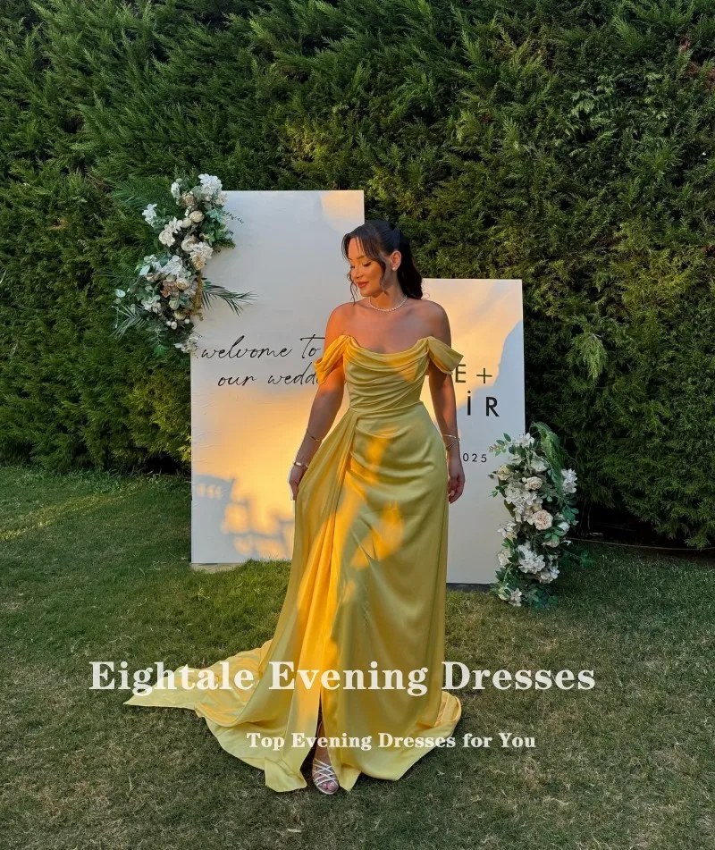 

Eightale Arabic Evening Dress Customized off the Shoulder Satin Mermaid Prom Wedding Party Gown Vestidos De Gala