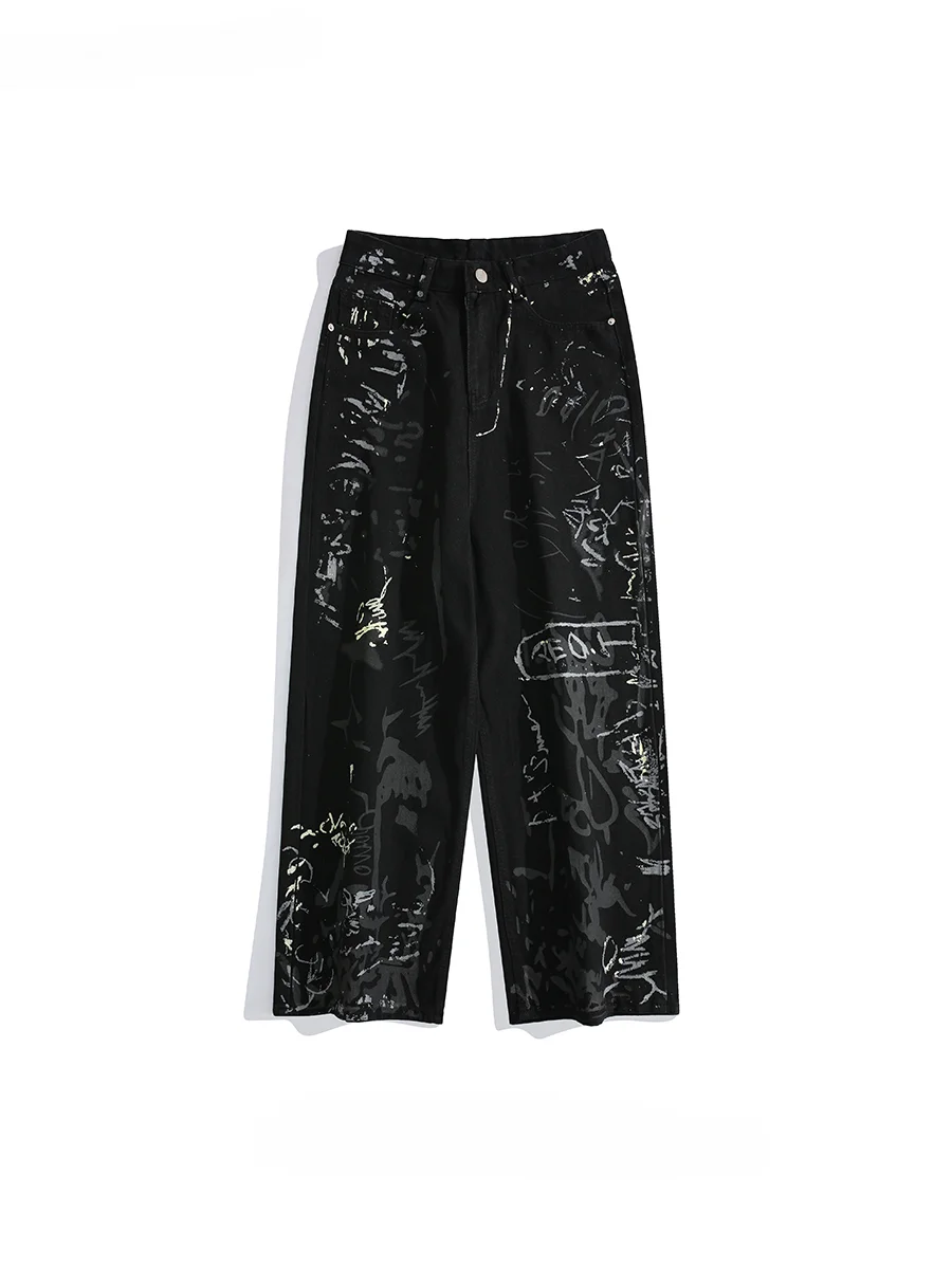 

Мужские американские Яркие модные брендовые уличные персонализированные свободные прямые джинсовые брюки в стиле хип-хоп с ручной росписью