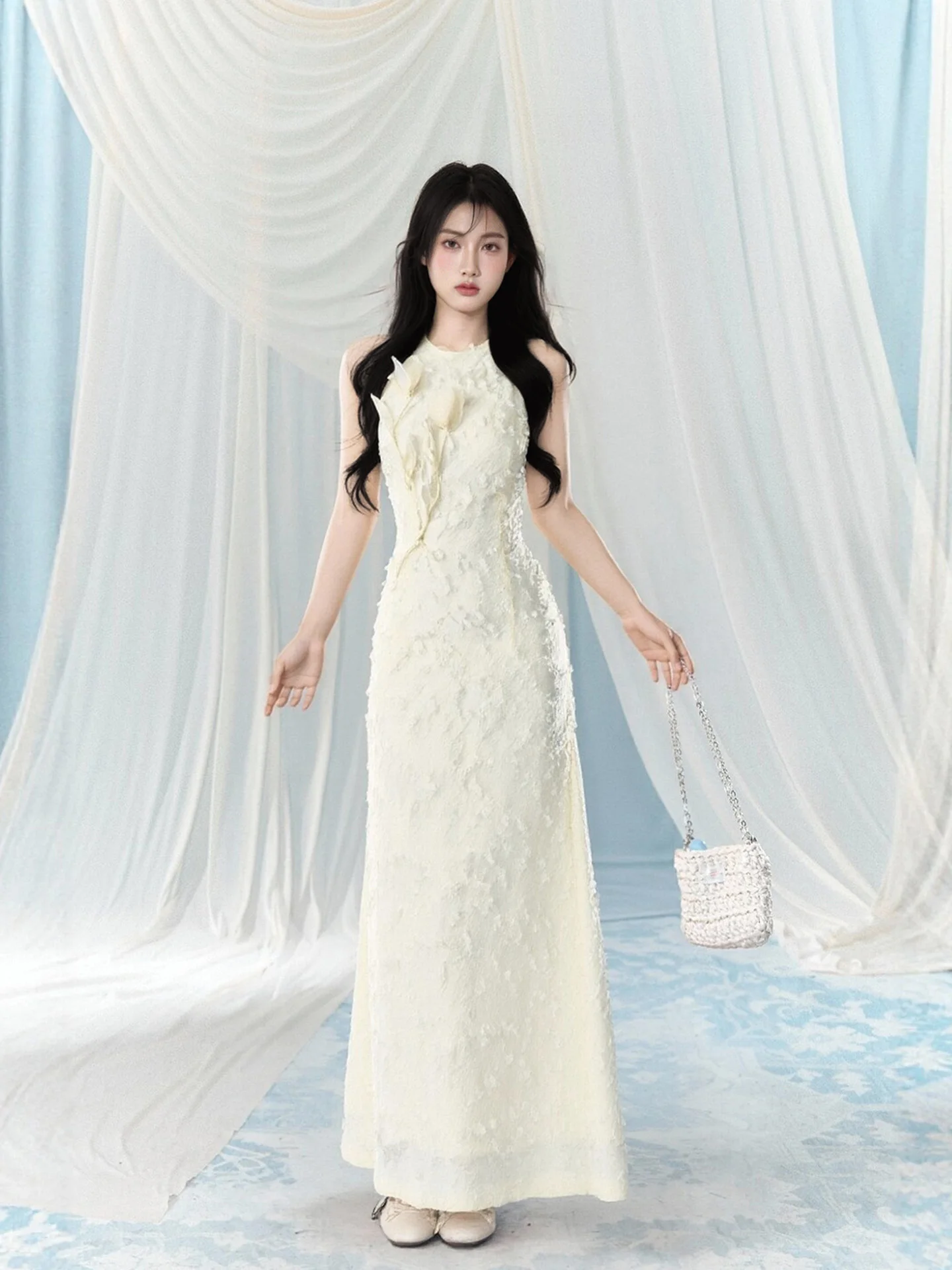 

Summer New Women's Sleeveless A-Line Dress Gentle Style High Waist Long Skirt Soft Fabric Breathable Comfortable Korean Style