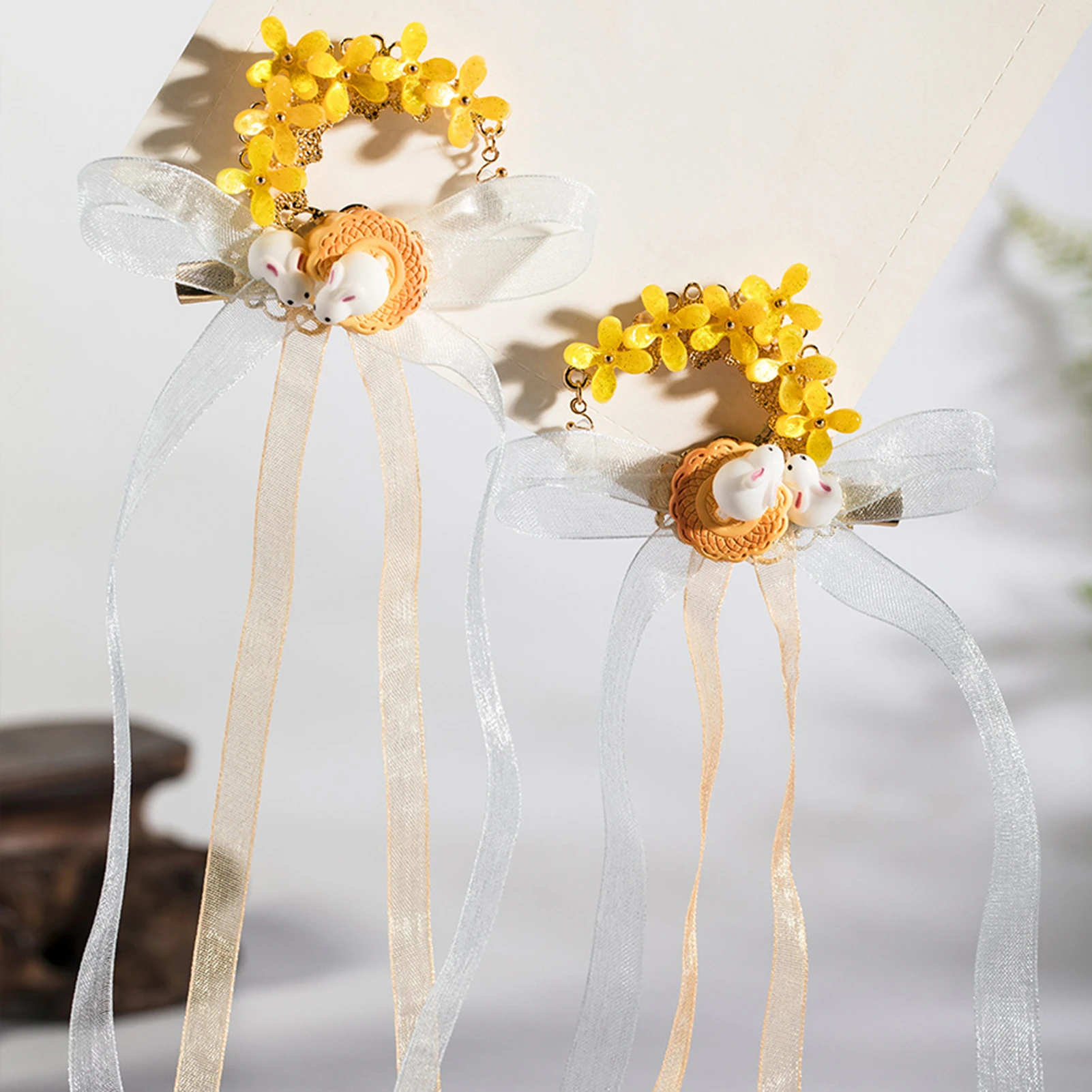 Chinese Hair Clip Rabbit Mooncake Shaped Hairpin For Girls Cute Tassel Tiaras Vintage Hanfu Party Hair Jewelry Retro Barrettes