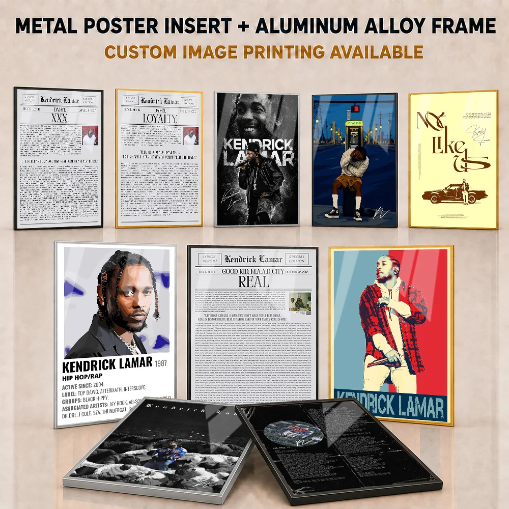 Kendrick Lamar Framed Metal Poster Personalized Bold Expressive Performer Illustration Wall Art For Music Room Beat Lover Gift