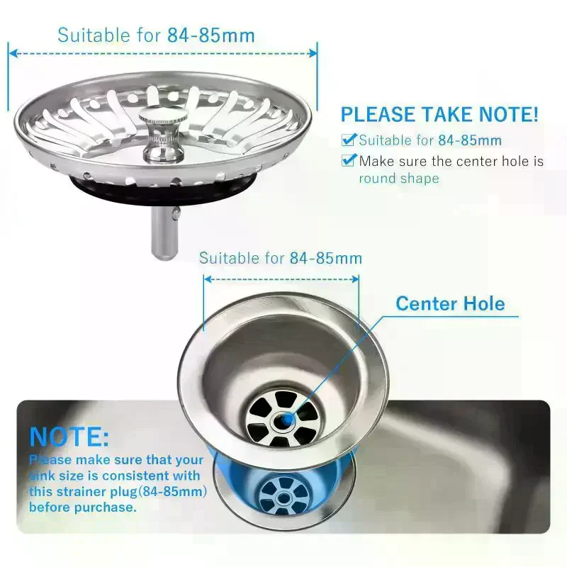 84mm Kitchen Sink Filter Hole Bathtub Hair Catcher Stopper Bathroom Sewer Drain Strainer Basin Sink Waste Filter Tools