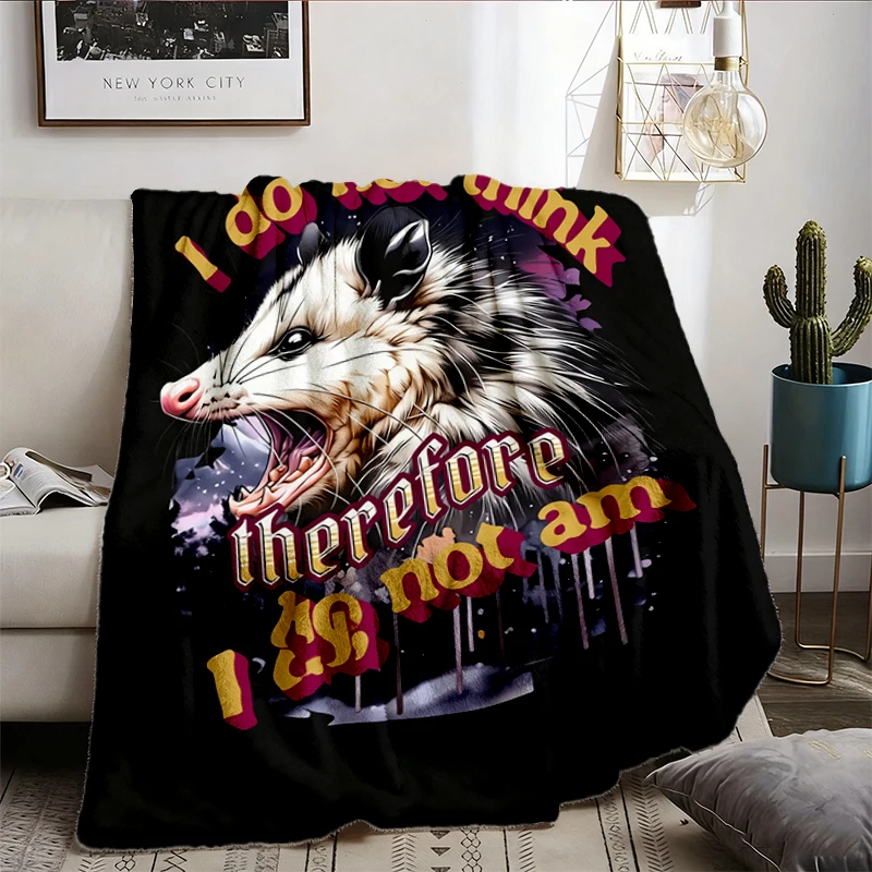I Do Not Think Therefore I Do Not Am, Funny Possum Flannel Blanket, Flannel Throw That Go Hard, Ironic Raccoon Cozy
