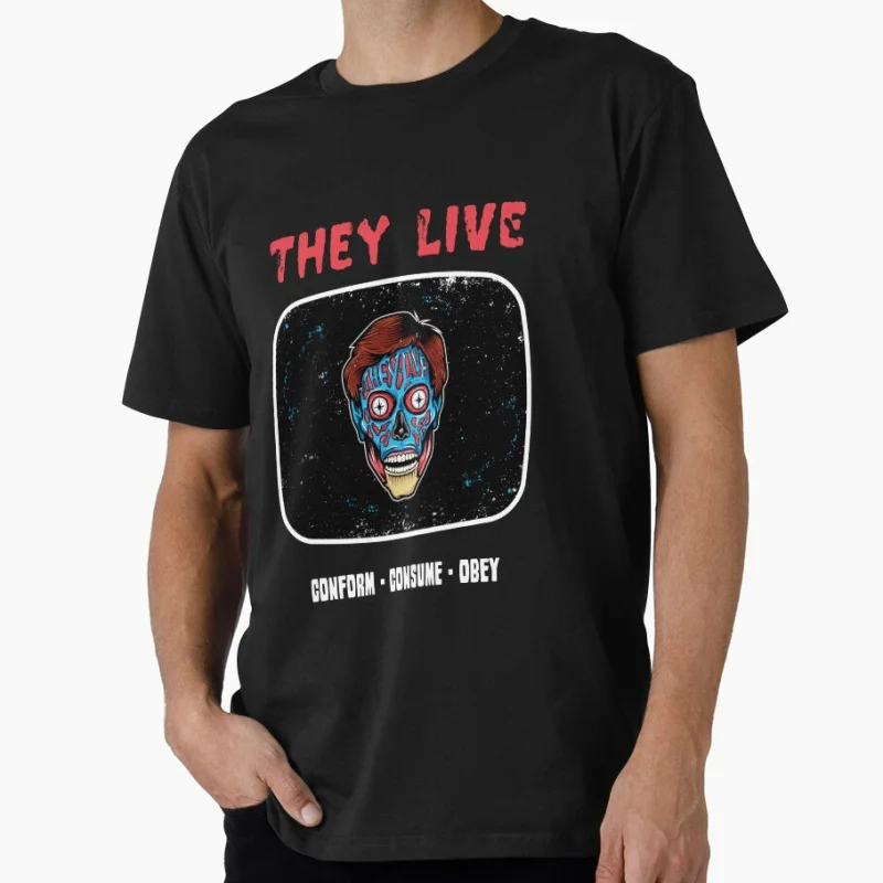 

80s Vintage Horror movie they live consume - conform Funny Scary halloween Gift t shirt Large size Tops Scifi Graphic clothes