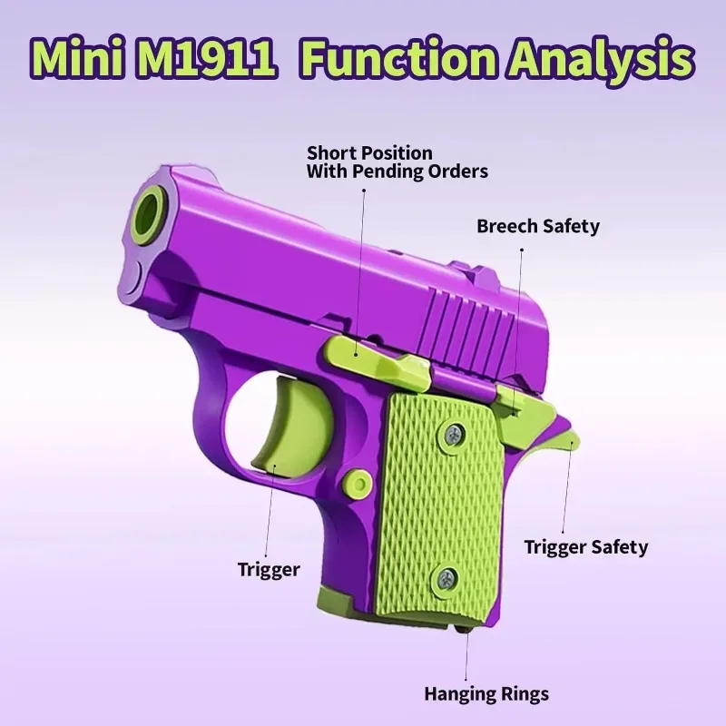 Nieuwe Aankomst Stress Relief Abs Plastic Mini 1911 3d Geprint Zwaartekracht Fidget Pistool Pistool Speelgoed Cadeau Promotie Speelgoed Voor Jongens