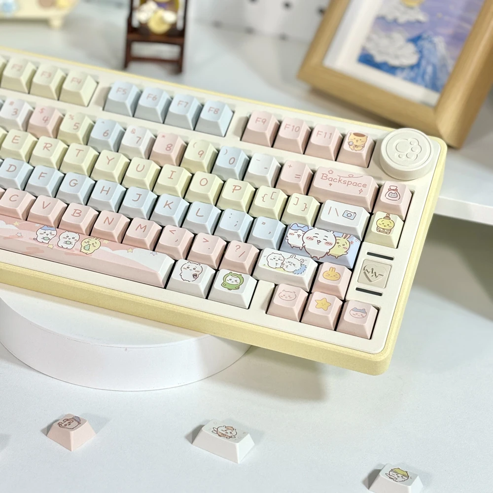 ピンクのイルカのテーマチェリープロファイルキーキャップ、PBT漫画キーキャップ、61、64、68、75、78、84、87キー、メカニカルキーボード、95キー