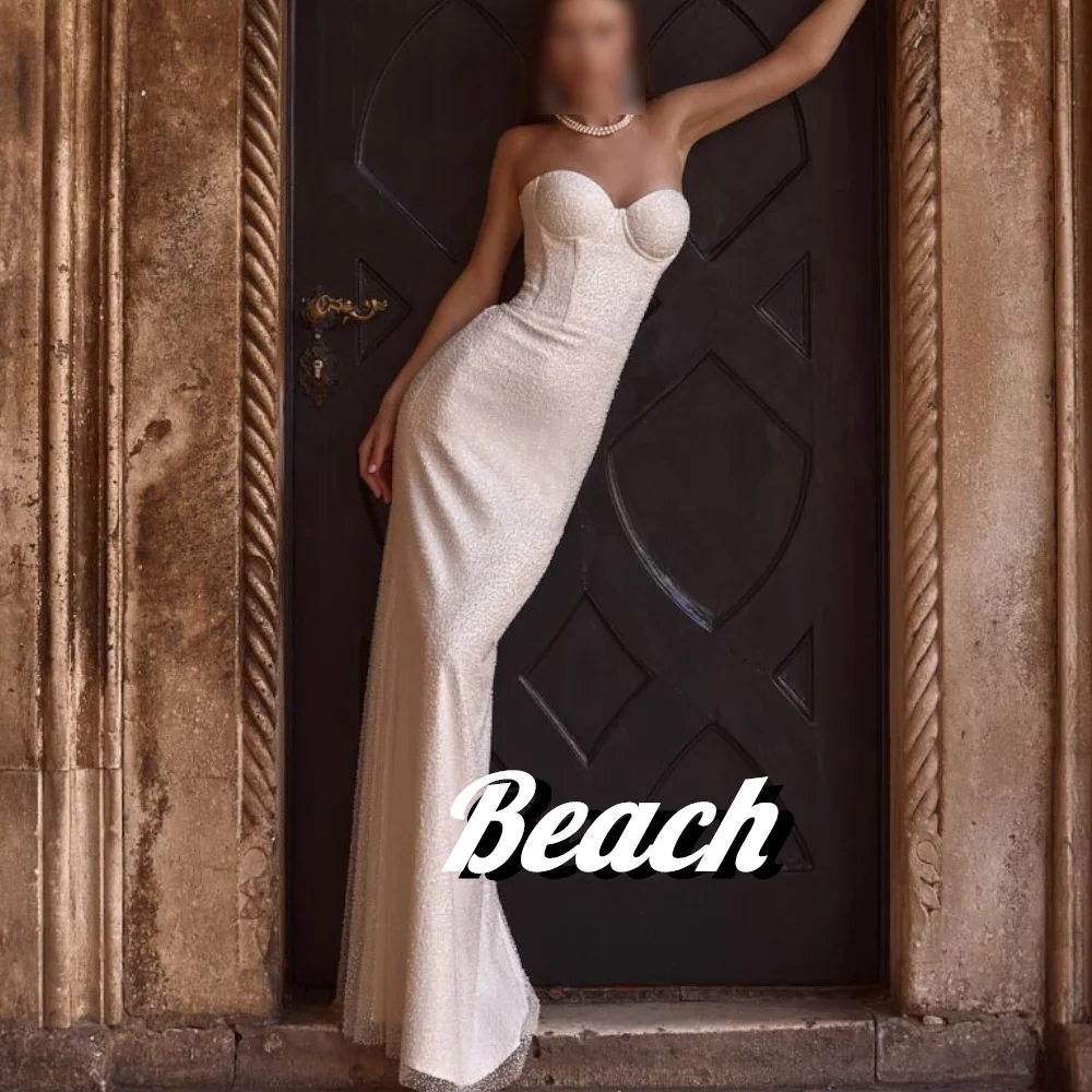 

Beach Mermaid Solid Color Sweep Train Floor Length Sleeveless Backless Bespoke Occasion Gowns Evening Dresses For Wedding