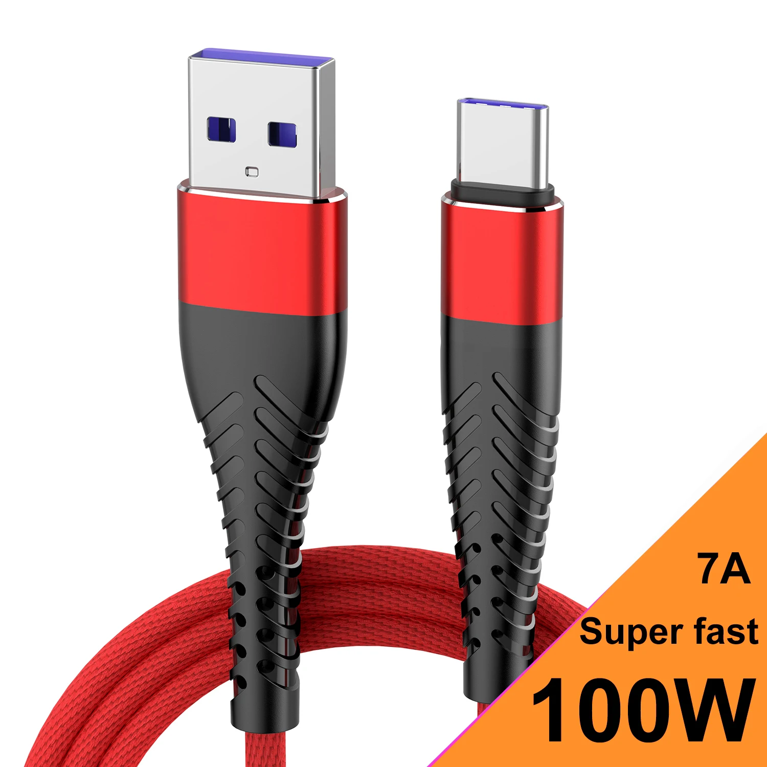 7A 100W Fast Charging USB Type C Cable USB C Nylon Braided Quick Charge Data Cord for Samsung Xiaomi Huawei Charger Adapter Wire
