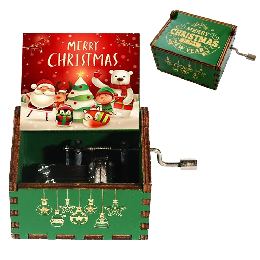 Hot Wooden Hand Crank New Year Music Box Anime Theme Halloween Merry Christmas Decoration Home Christmas Birthday Gift