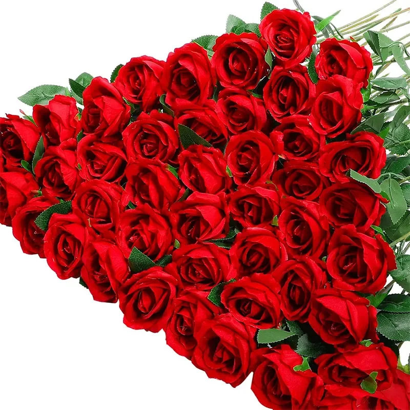 

Artificial Roses Bulk Fake Roses with Long Stems Silk Roses Flowers Bouquets for Wedding Floral Arrangement Valentine's Day