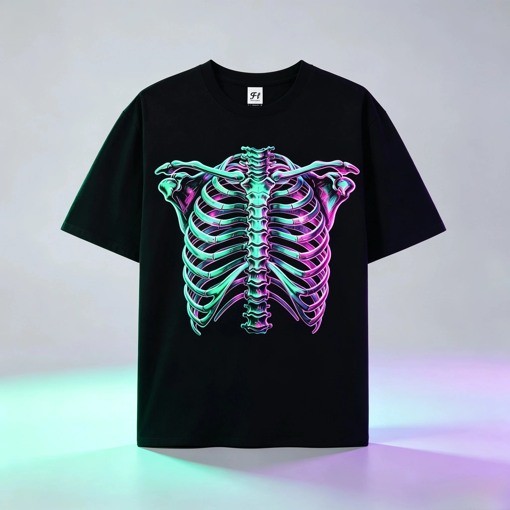 Unisex Neon Skeleton Ribcage Graphic T‑Shirt Men Women Y2K Gothic Streetwear Loose Oversized Short Sleeve O‑Neck Casual Tops Tee