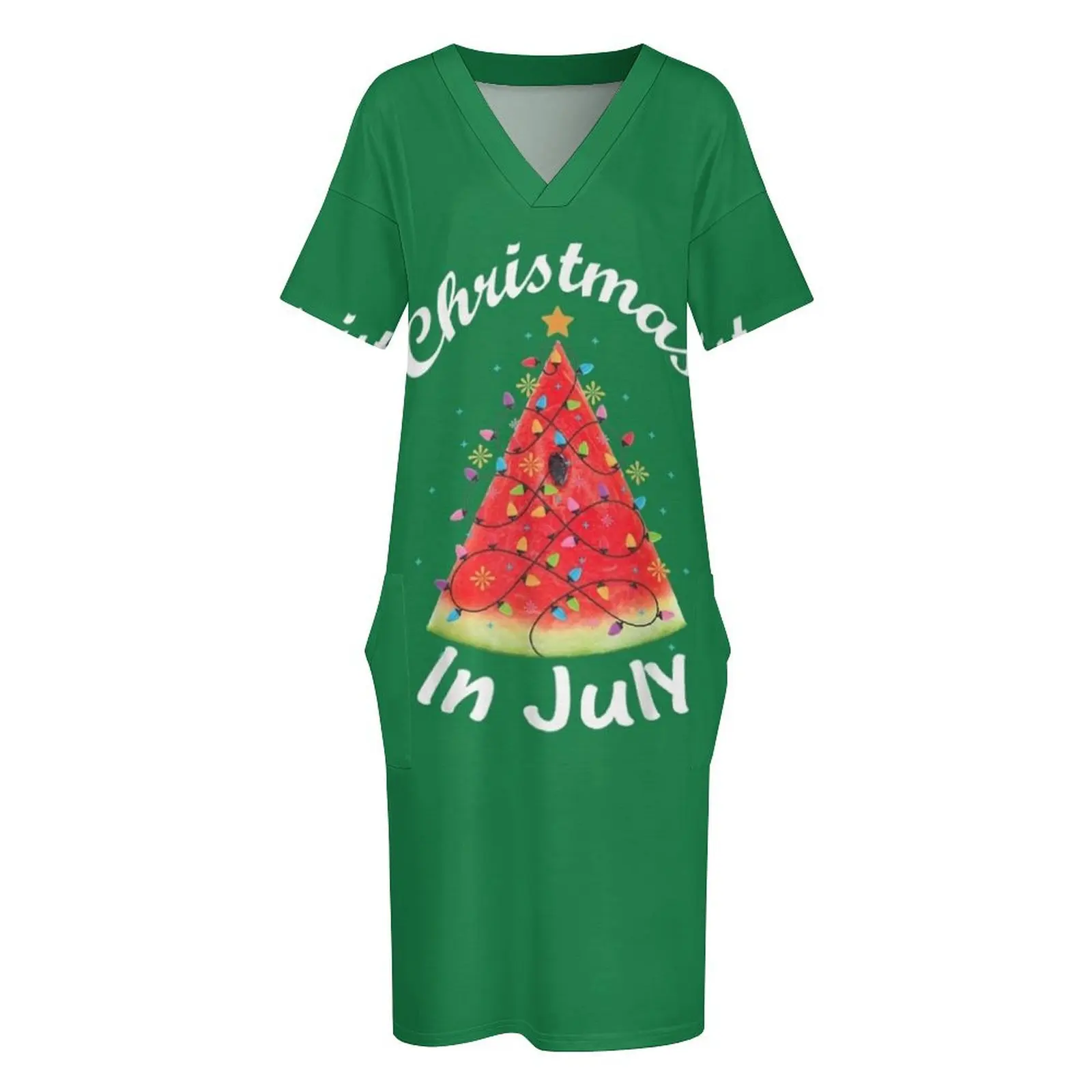 Christmas In July T-Shirt Melon Christmas Tree Summer Shirt T-Shirt Loose Pocket Dress party dresses woman clothes for woman