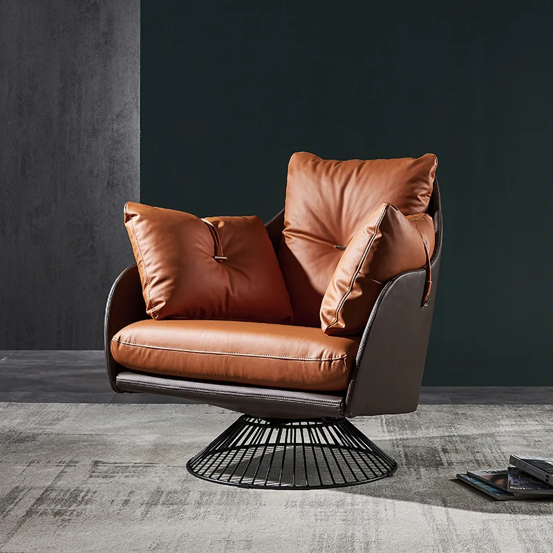 Simple modern nappa leather living room rotating single chair sofa sedentary home