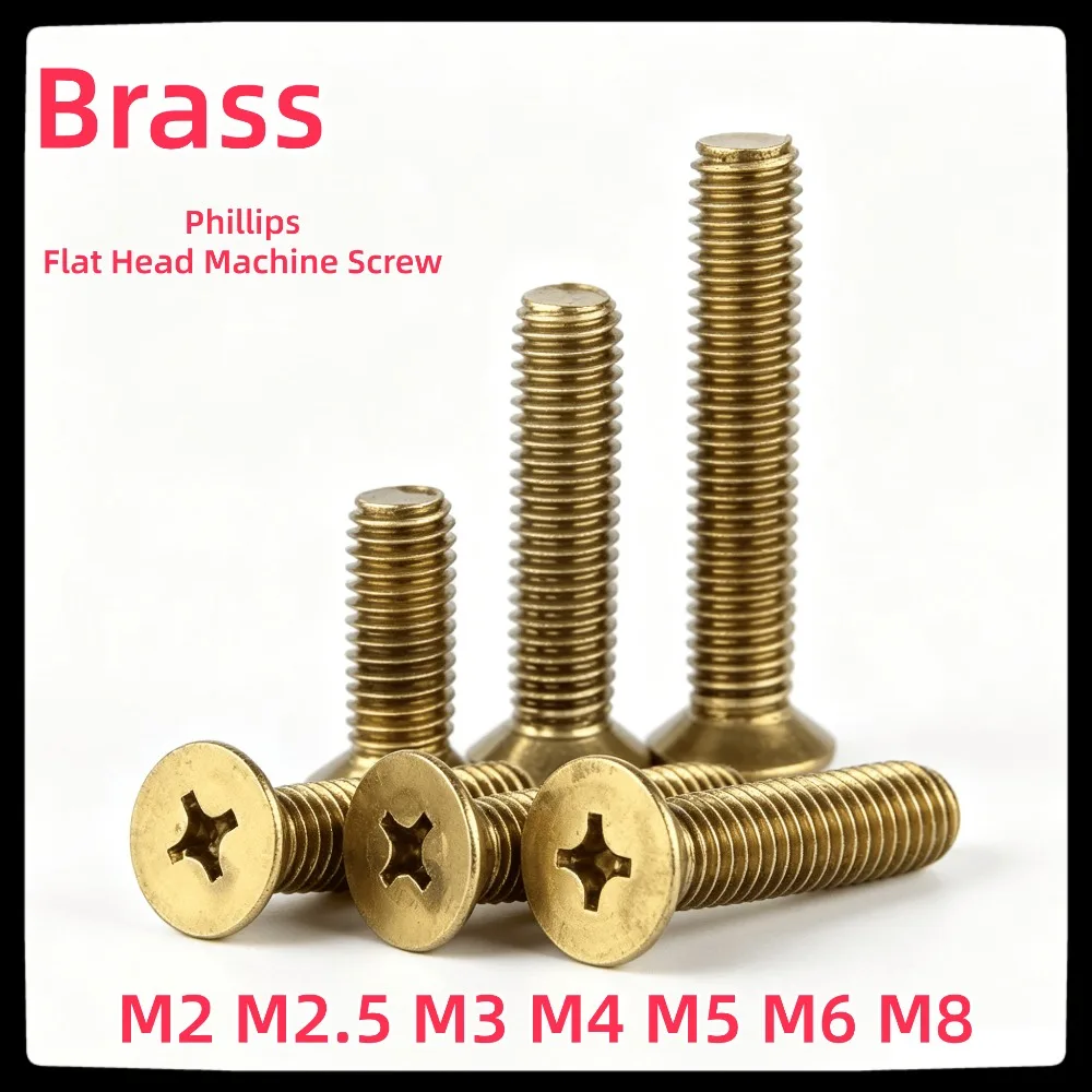 GB819 Brass Cross Phillips Flat Countersunk Head Machine Screws M2-M8, 4~65mm, 10-100pcs Countersunk Bolts for Hardware Repair