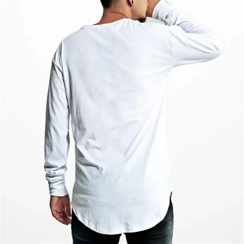 MRMT 2026 Nowa męska koszulka z długim rękawem, z zaokrąglonym dołem, w stylu high street, jednokolorowa, bazowa koszulka męska, topy i t-shirty hip-hopowe dla mężczyzn. — zdjęcie 3