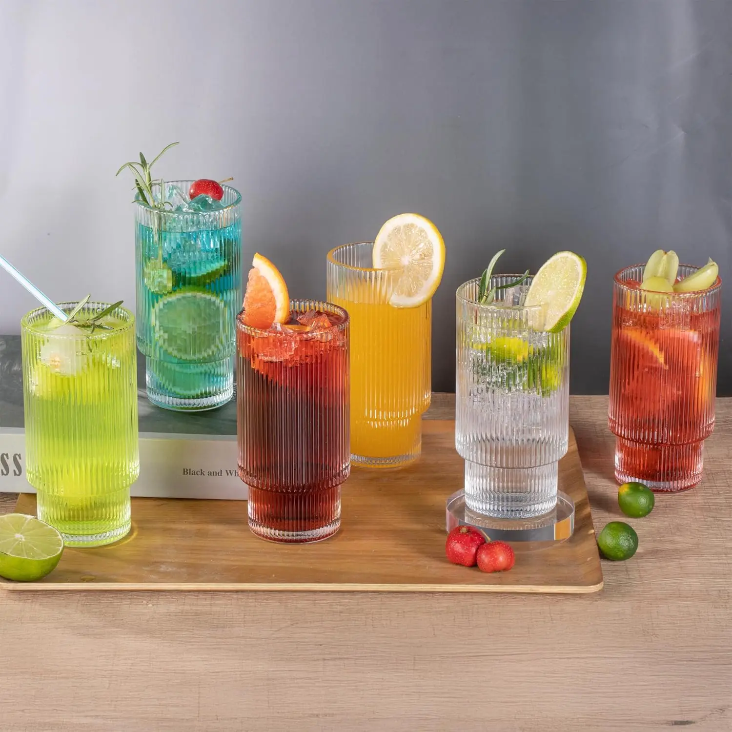 

6pcs, 400ml/13.53oz glass cups, retro textured transparent glass cups, easy to clean, suitable for beverages such as milk, juic