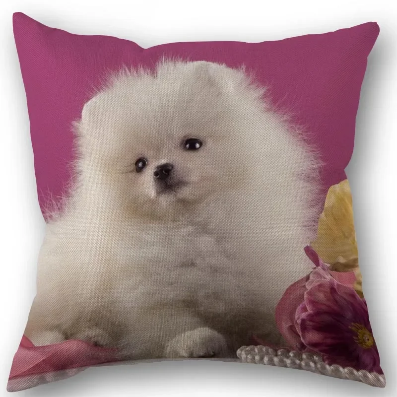 New Custom Pomeranian Dog Pillowcase Cotton Linen Fabric Square Zipper Pillowcase 45X45cm Wedding Decorative Pillow cover