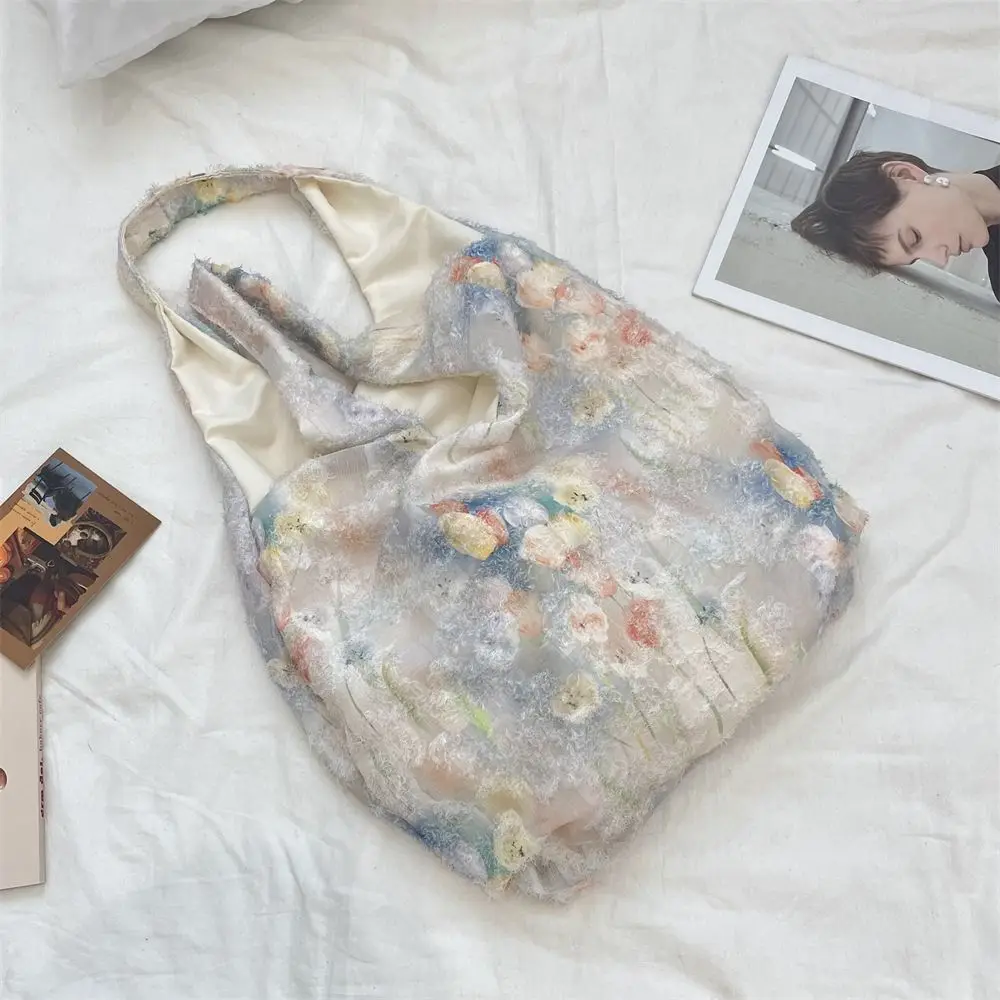 

Korean Style Floral Handbag Cute Large Capacity Casual Tote Bags INS Flower Printing Women's Shoulder Bag for Travel/Outdoor