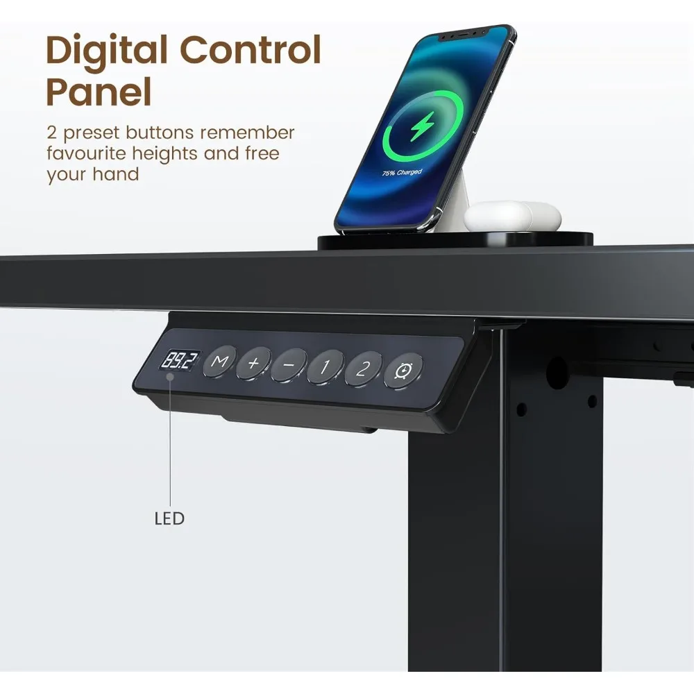 Standing Desk L Shaped with LED Light and Power Outlet, Electric Height Adjustable Desk with Monitor Stand, Sit Stand Up Desk