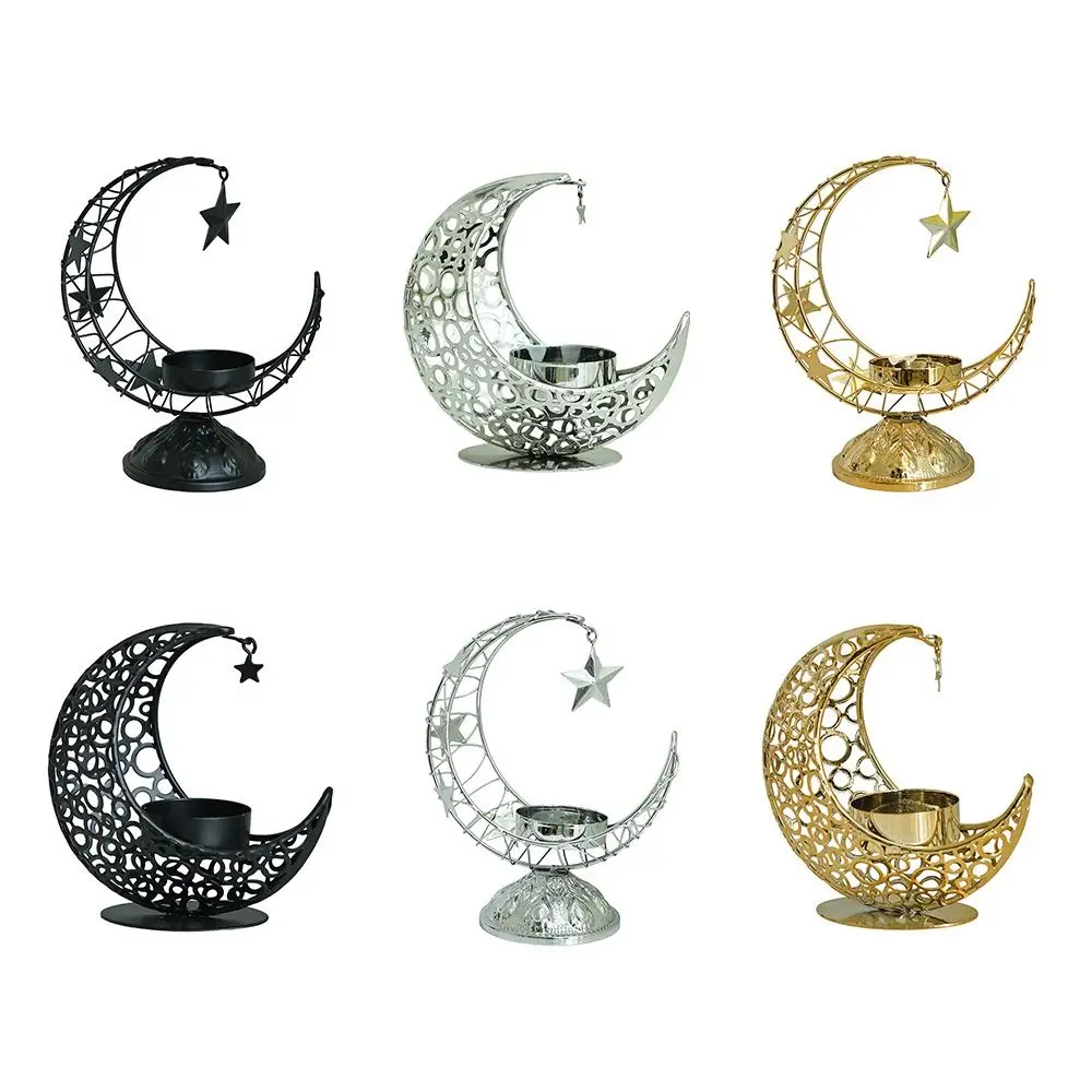 Moon Shape Moon Candle Holder Gold Silver Black Eid Al-Fitr Tea Light Cup Stand Luxury Style Iron Aromatherapy Burner Gift