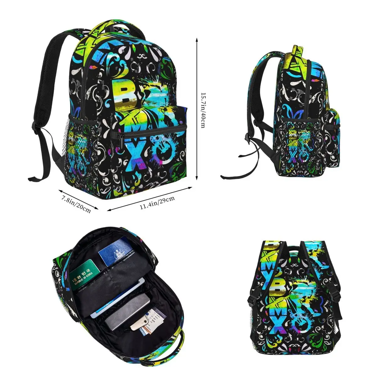 Bmx Apparel Bmx Freestyle Pattern Backpacks Boys Girls Bookbag Students School Bags Rucksack Lunch Bag Pen Bag Three-Piece Set