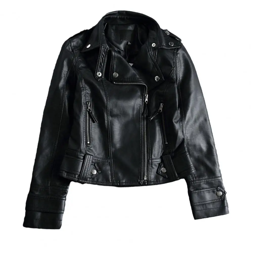 Women Cropped Trench Lapel Collar Leather Jackets Coat with Belt Female Single Button Short Jacket Motorcycle Jacket Outwear