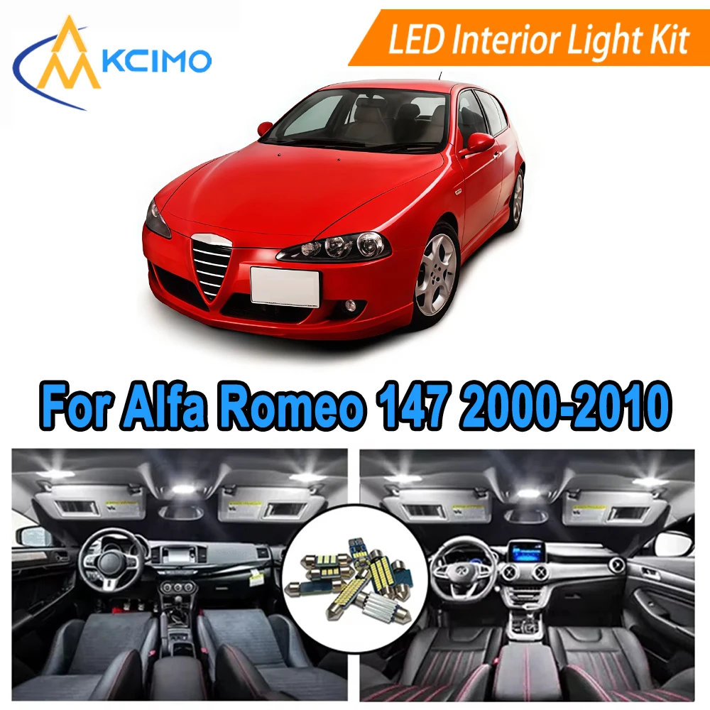 

LED Interior Light Set Direct Fit For Alfa Romeo 147 2000-2010 Bright White/Blue Dome Map Door Bulbs Kit Easy Installation​