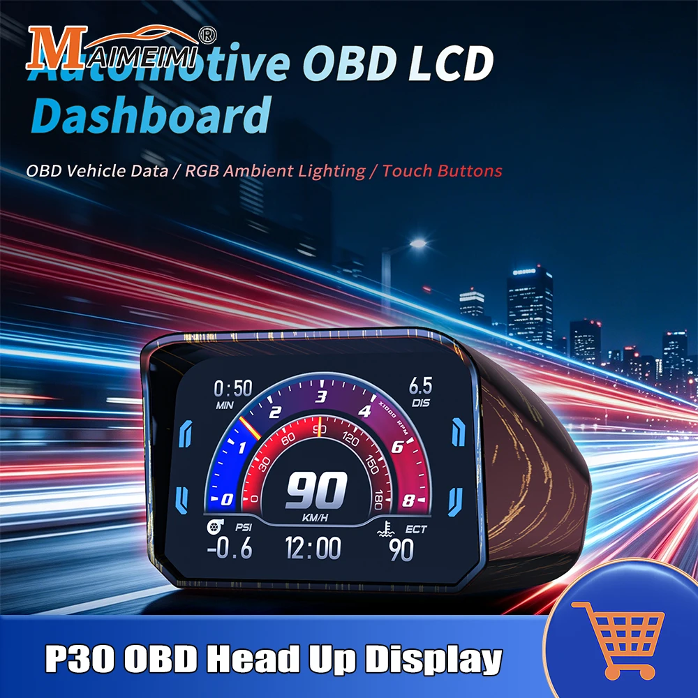 P30 OBD HUD Car Head Up Display Smart Digital Speedometer Gauge RPM Water Temp Voltage Fuel Consumption Gauge For Car SUV Truck
