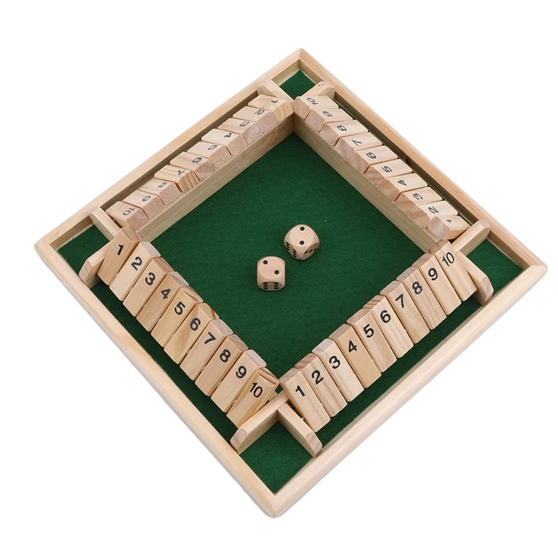 Deluxe Four Sided 10 Numbers Shut The Box Board Game Set Dice Party Club Drinking Games For Adults Families