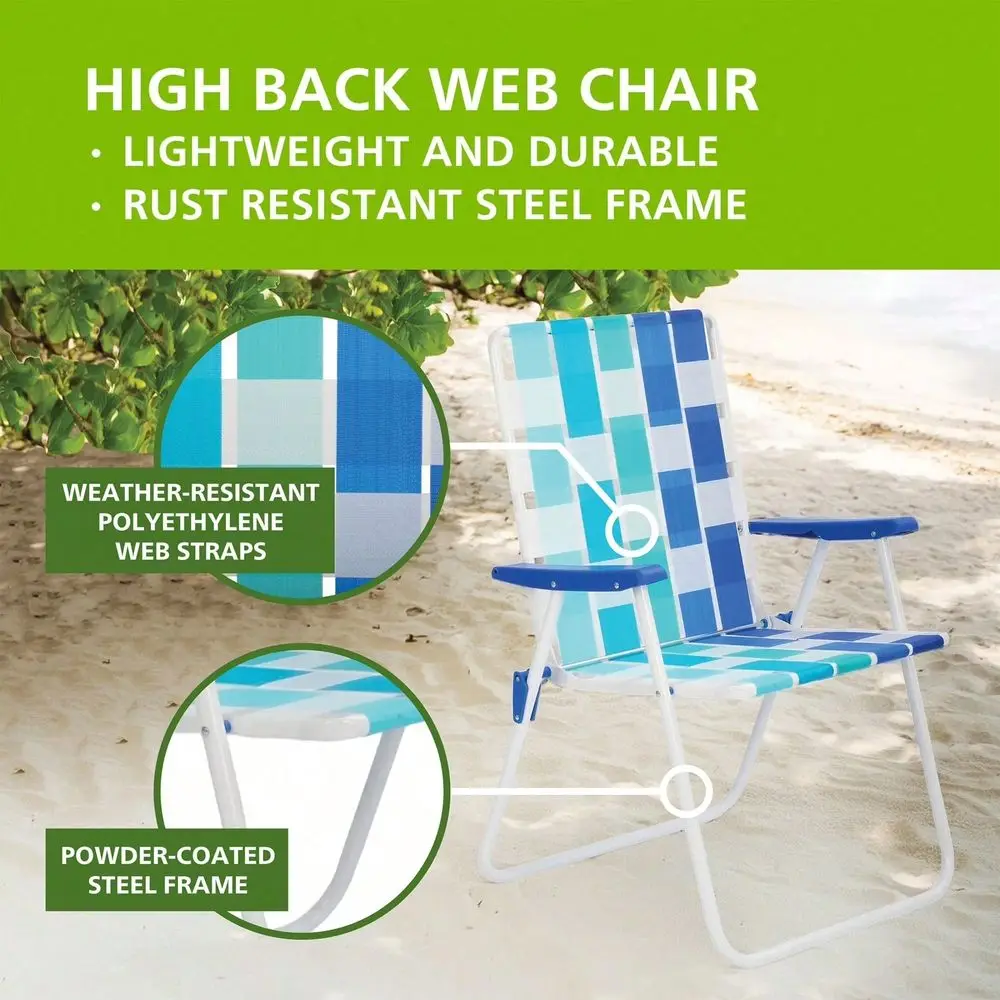 

Multi HighBack Folding Web Chair, Steel Frame Outdoor Lounge Chair For Beach, Camping Patio Use