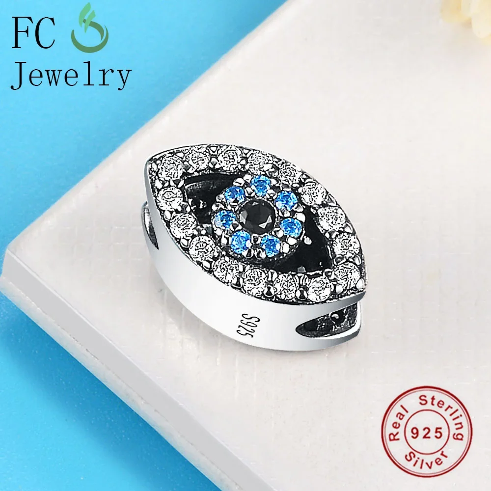 FC Jewelry Fit Original Pan Charms Bracelets 100% 925 Silver Turkish Evil Eye Blue Zirconia Crystal Bead Making Berloque New