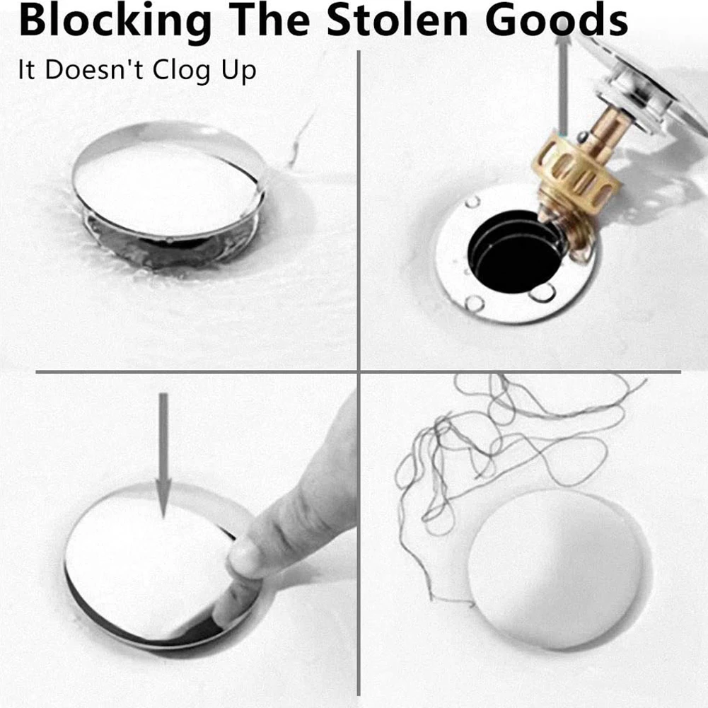 66mm Chrome Basin Waste Pop-Up Sink Plug Cap Click Clack Push Button For Kitchen Bathroom Sinks Bathtubs