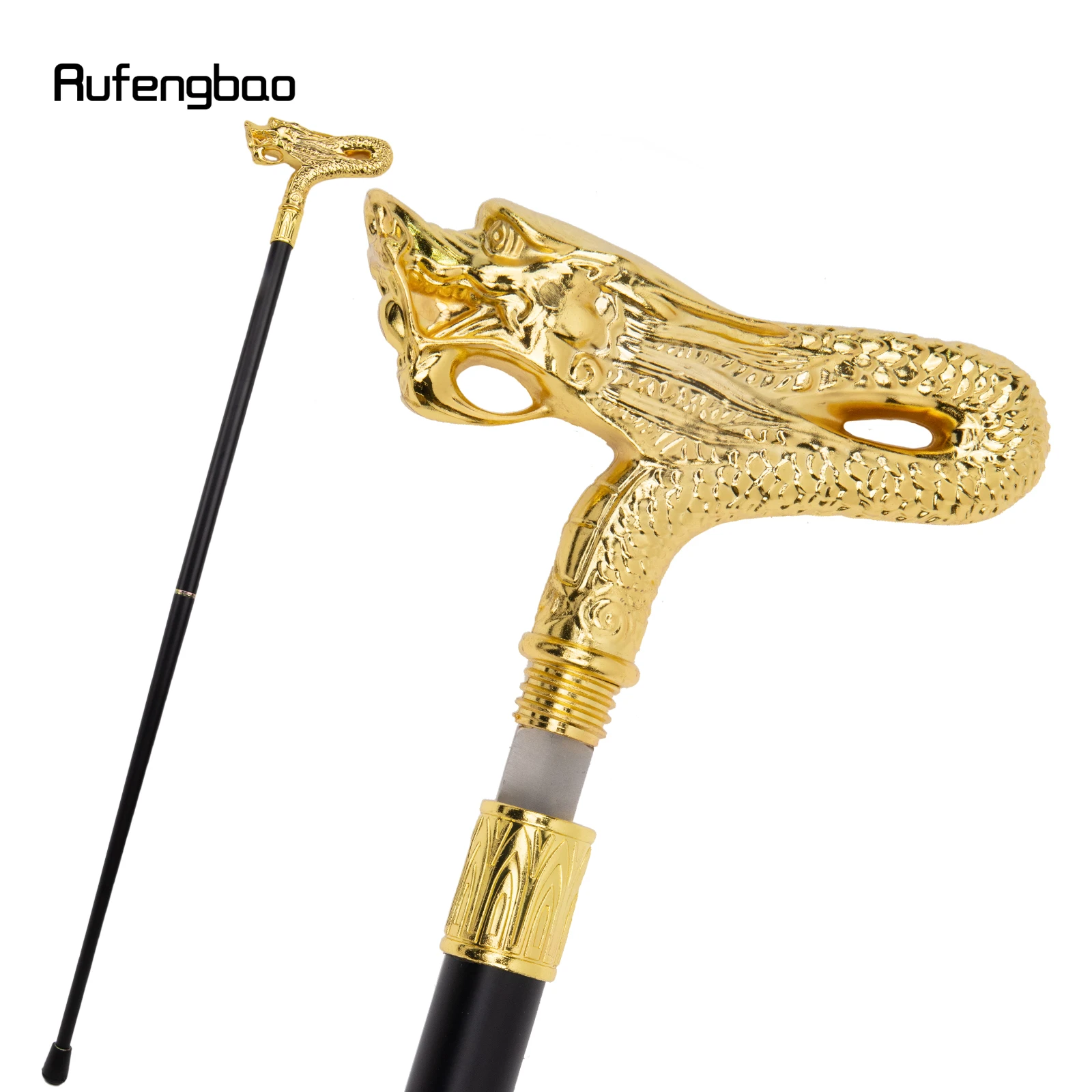 Golden Dragon Head Walking Stick with Hidden Plate Self Defense Fashion Cane Plate Cosplay Crosier Stick 92cm