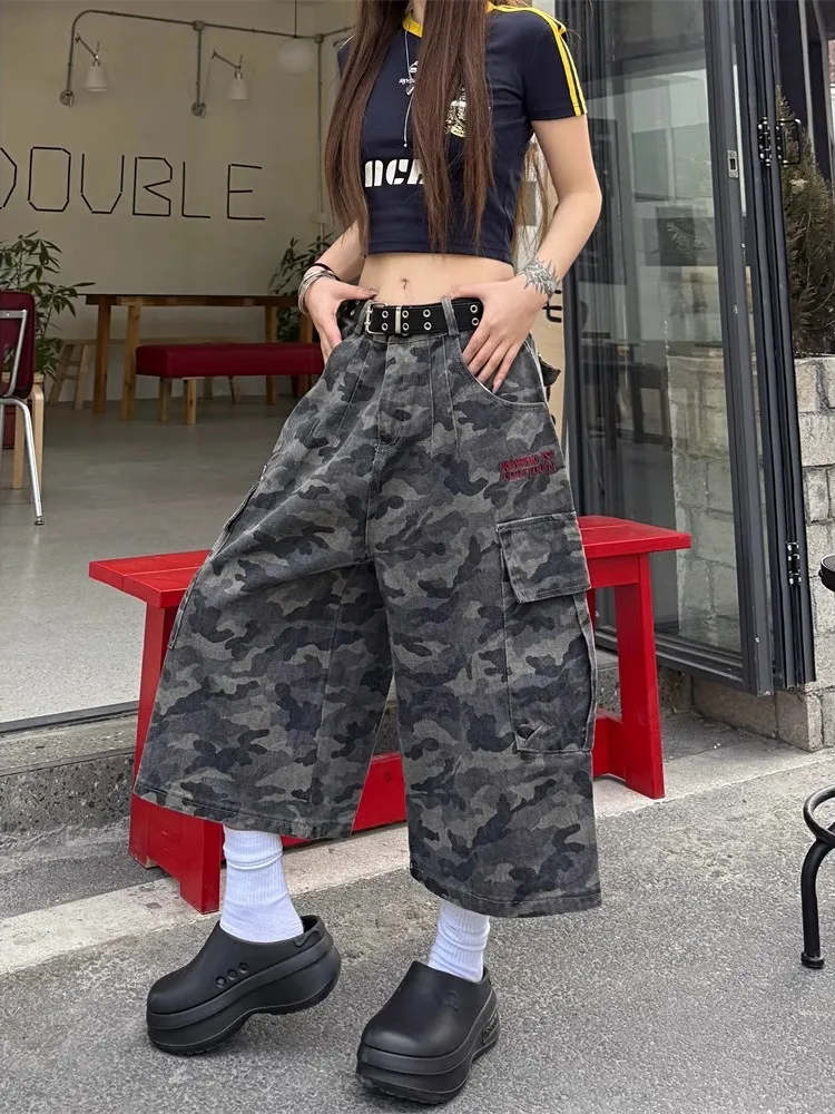 

Ретро-джинсы в американском стиле с вышивкой, выцветшие, камуфляжные, широкие, свободные, повседневные, для молодежи, на все сезоны