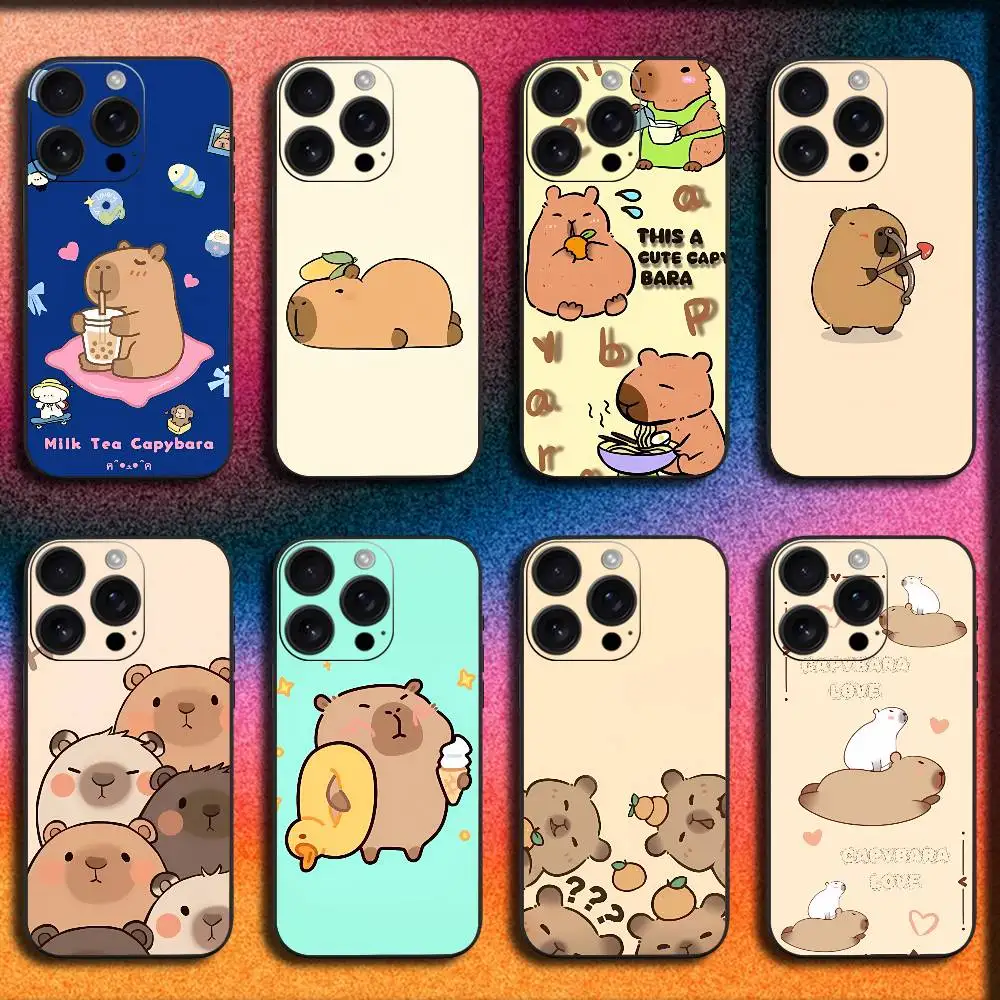 

Cartoon Animal Capybara Phone Case For iPhone 17,16,15,14,13,12,11,Pro,Max,Plus,E,SE4,Air,Mini Black Cover