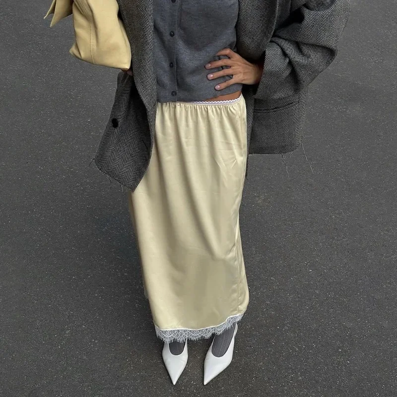 

Talenza Elegant Lace Maxi Skirts Women's Summer New Solid Lace Patchwork Casual Maxi Skirts 2025 Luxury Fashion Party Y2k Skirts