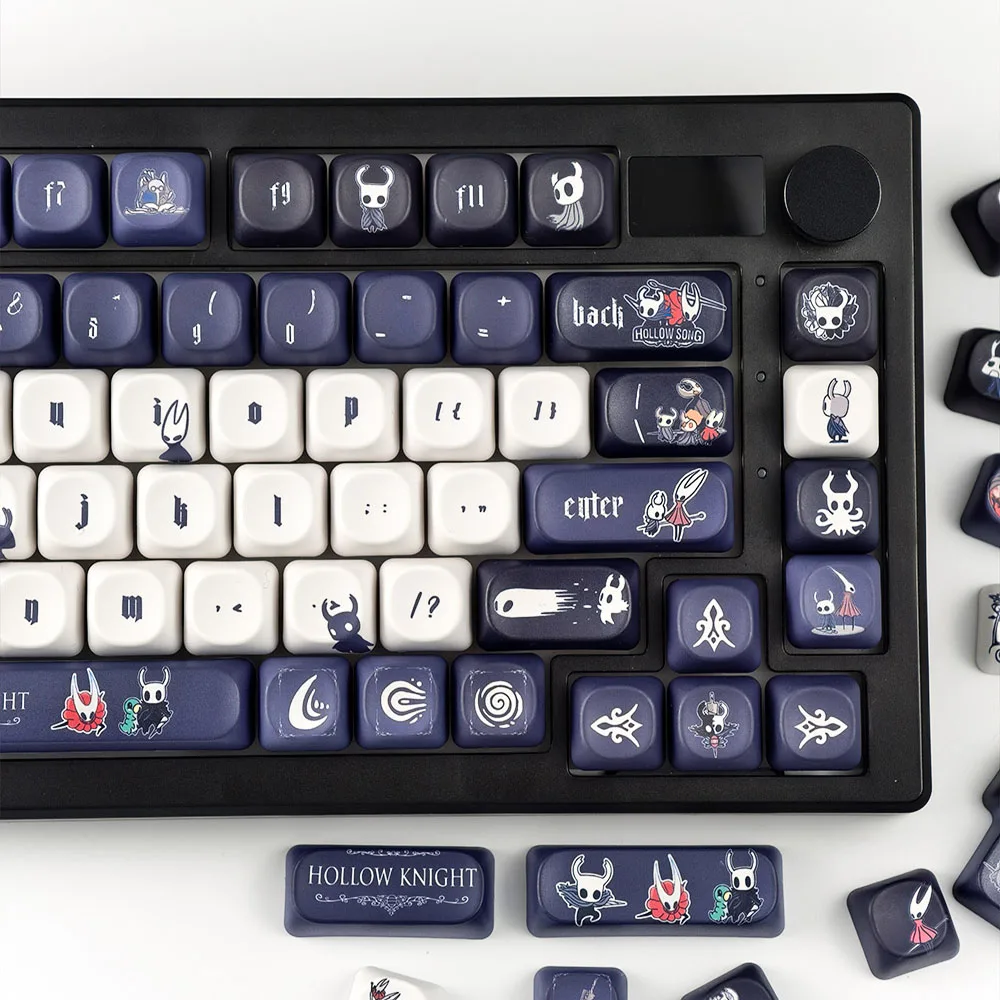 ホロウナイト ゲームキーキャップ MOA プロファイル ラウンド キュート ネイビーブルーとブラック メカニカルキーボードキャップ PBT昇華カスタムキーキャップ
