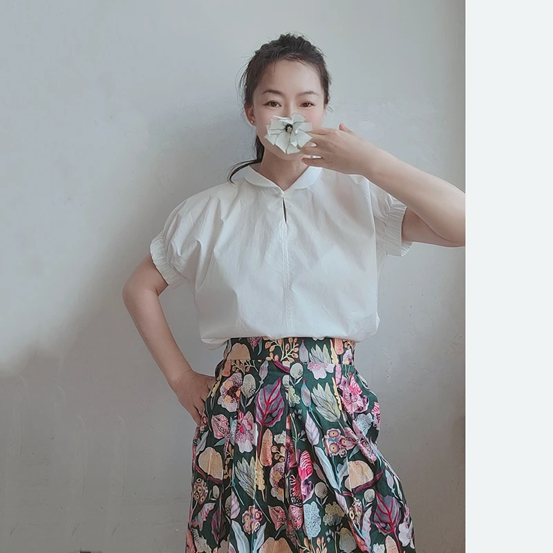 

Новая летняя женская футболка из чистого хлопка с коротким рукавом, универсальная, в художественном стиле, для повседневной носки, однотонная.