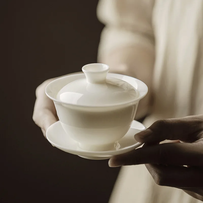 100ml White Porcelain Gaiwan With Saucer San Cai Covered Bowl Traditional Chinese Kung Fu Tea Brewing Teaware