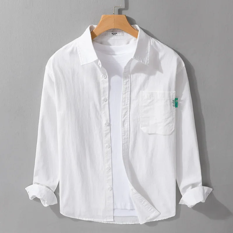 6127 Spring Fall New Arrival White Shirt For Men High Quality 100% Cotton Japan Style Solid Color Simple Teens Daily Blouse Male