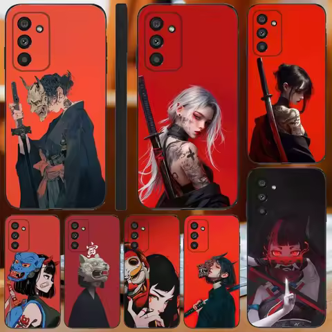 Anime Girl Samurai Phone Case For Samsung Galaxy A13,A21s,A22,A31,A32,A52,A53,A71,A80,A91 Soft Black Cover