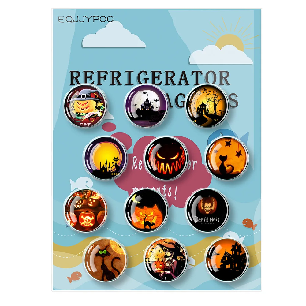 

Halloween Refrigerator Magnets Pumpkin Witch Bat Black Cat Zombie Skeleton Demon Magnet Fridge Stickers Home Decor Souvenir Gift