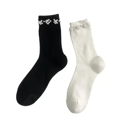 2 Pair Pearl Accessories Socks Women Fashion Street Style Lolita Spring Summer Thin Socks Breathable Middle Tube High Quality