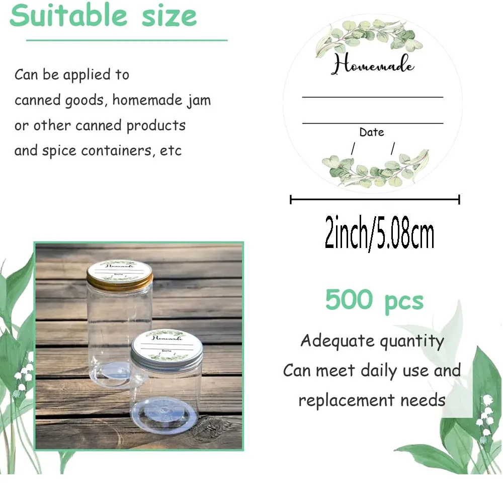 Watercolor Green Plants Canning Sticker Round Food Labels 2inch Write on Date Contents Canning Jar Lids Labels with Lines 500Pcs